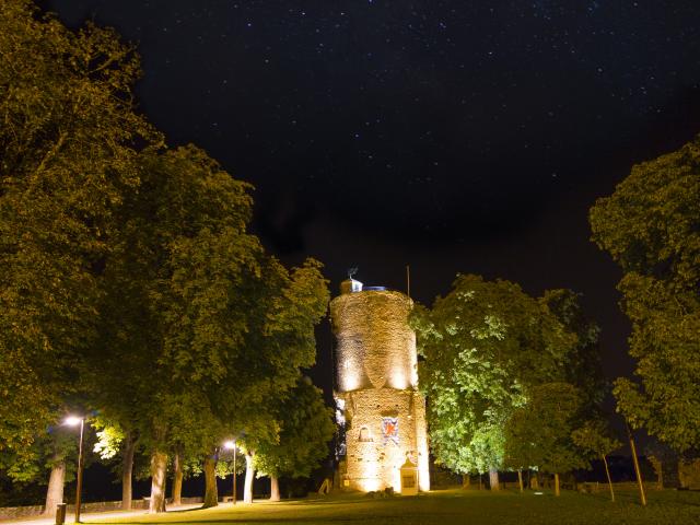 Vouvant patrimoine - tour Mélusine de nuit